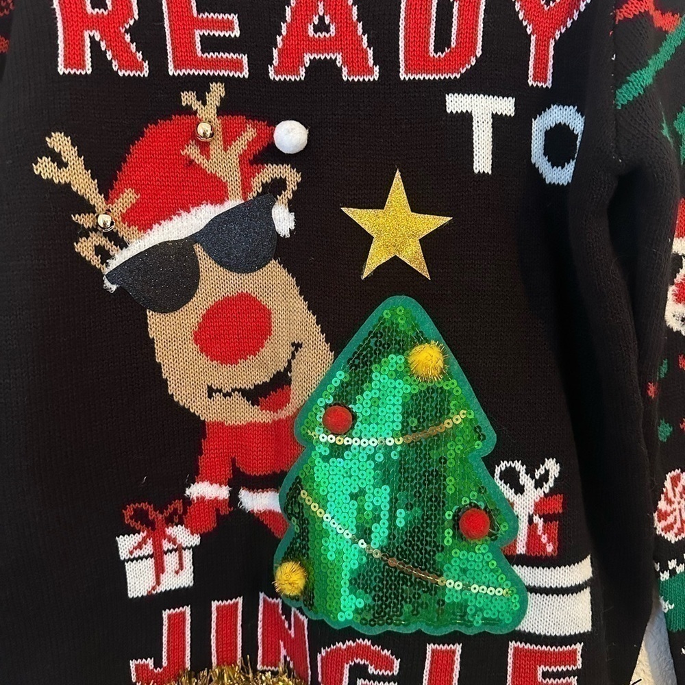 Christmas Sweater Size L Black Rudolph Reindeer - Picture 4 of 9